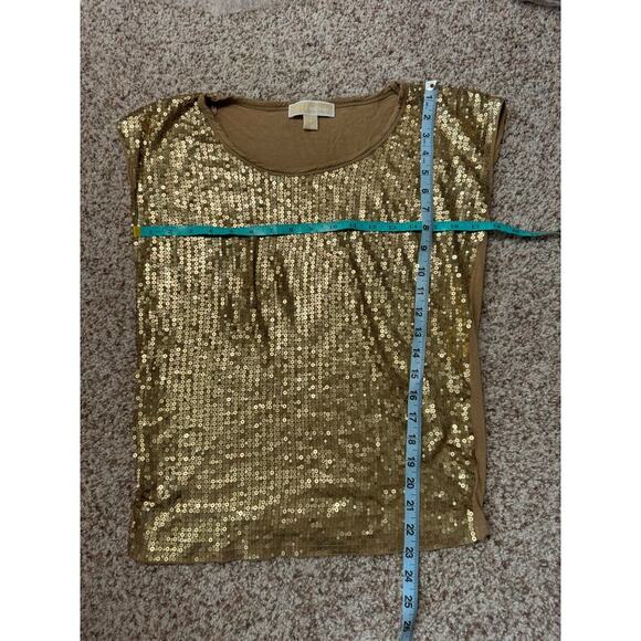 MICHAEL KORS GOLD Sequin Sparkly T-shirt, Soft & supple, women's Small - Picture 5 of 8